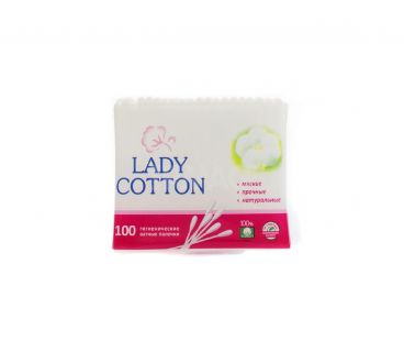  Lady Cotton Палочки ватные в полиэтиленовом пакете 100шт.