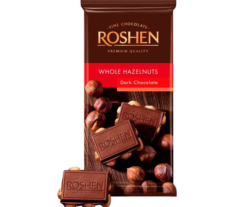 Roshen Шоколад чорний с цілим лісовим горіхом