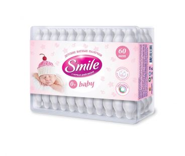  SMILE Палочки ватные детские, в квадратной коробке с ограничителем 60шт 